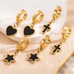 Dangle Earrings Punk Stainless Steel Black Enamel Pendant For Women Vintage Metal Heart Star Cross Round Hanging Jewellery Gifts