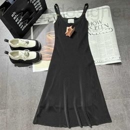Basic & Casual Dresses designer 24 Early Spring New Miu Nanyou Sweet and Spicy Style Big U-Neck Design Slim Versatile on the Body, Slippery Strap Small Black Dress 2LZF