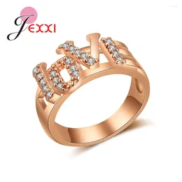 Cluster Rings Romantic LOVE Letters Design Micro Paved 5A Austria CZ Crystal Rose Gold Color Ring Jewelry For Women Wedding Accessories