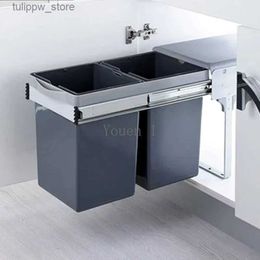 Waste Bins Kitchen Under Sink Cabinet Trash Can Hidden Big Compartment Plastic Trash Can Sink Sorting Rectangle Cubo Basura Kitchen Items L46