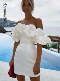 Off Shoulder Ruffles Bodycon Backless Mini Dress Elegant High Waist Lady Wrap Hips Vestidos Female Cocktail Evening Prom Dresses 240402