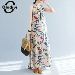 Casual Dresses Fashion Print Sleeveless Sundress Bohemian Long Dress 2024 Summer Boho Beach Wear Vintage Ladies Oversized 8607