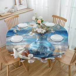 Table Cloth Vintage Oil Painting Daisy Waterproof Wedding Holiday Tablecloth Coffee Decor Cover