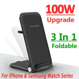 Chargers 3 in 1 100w Wireless Charger Stand for Iphone 13 12 11 Samsung Fast Wireless Charging Station for Galaxy Apple Watch