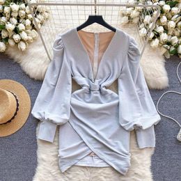 Casual Dresses Clothland Women Vintage Sequined Mini Dress V Neck Puff Sleeve Zipper One Piece Female Retro Vestido Mujer QD446