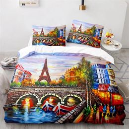 Bedding Sets Eiffel Tower Duvet Cover Romantic Paris Cityscape Quilt Polyester Oil Painting Abstract Art Set King For Teen Girl