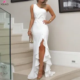 Casual Dresses VOLALO Women High Split Maxi Sexy One Shoulder Ruffles Long Dress Wedding Elegant Off Evening Party