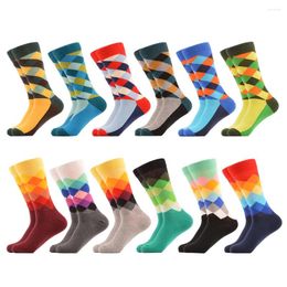 Men's Socks Dress Colourful Argyle Funny Novelty Combed Cotton Crew - 12 Pack