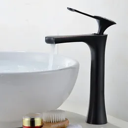 Bathroom Sink Faucets Black Basin Mixer Waterfall Faucet Solid Brass Deck Mounted Above Counter Diamond Design