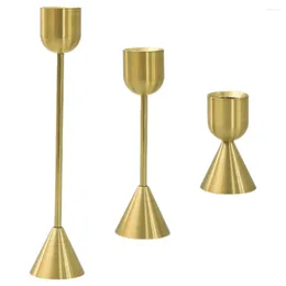 Candle Holders 3 Pcs For Pillar Candles Decorative Stand Single-head Candlestick Gold Vintage Metal Dining Table Party Base