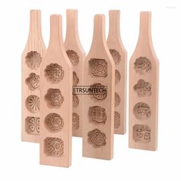 Baking Moulds 100pcs Wood Mooncake Mold Cookies 3D Flower Fondant Tools Decorating Kitchen DIY Accessories