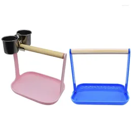 Other Bird Supplies Parrot Training Stand With Feeder-Cup & Plastic Poop Tray Cage Toy