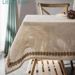 Table Cloth Linen Tablecloths Embroidery Lace Edge Rustic Farmhouse Cover For Home Cafe Dining Room Decor Outdoor Picnic