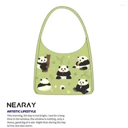 Evening Bags Cute Panda Illustration Series Shoulder For Women 2024 Green Fresh Canvas Bag Fashion Luxury Handbag Girls Tote