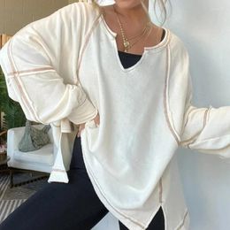 Women's T Shirts Fashion High Street Split Shirt Tees 2024 Spring V-neck Long Sleeved Loose Top Casual Patchwork Multi Colour Pullover