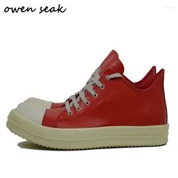 Casual Shoes Owen Seak Men Luxury Women Sneakers Trainers Genuine Leather Adult Autumn Lace Up Loafers Flats Red