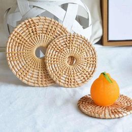 Table Mats Round Natural Rattan Placemat Bowl Handmade Insulation Placemats Anti-Skidding Pad Cup Kitchen Accessories