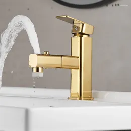 Bathroom Sink Faucets Basin Faucet Pull Out 3 Way Water And Cold Lavotory Vessel Mixer Taps Brass