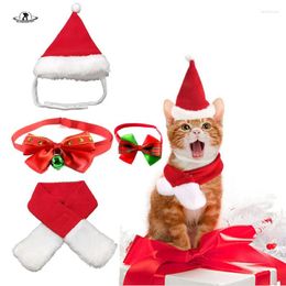 Dog Apparel Pet Accessories Christmas Set Bow Tie Cat Collar Hat Reversible Velvet Scarf Puppy