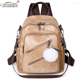 School Bags 2024 Anti-theft Designer Backpack Women Retro Pu Leather Bagpack Book Bag For Teenagers Girls Large Capacity Rucksack Sac