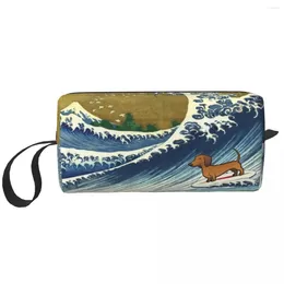 Storage Bags Cute Dachshund Weiner Dog Surfing Travel Cosmetic Bag Women Puppy Wave Makeup Toiletry Organiser Lady Beauty Dopp Kit