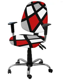 Chair Covers Red Black Gray Geometric Square Elastic Armchair Computer Cover Stretch Removable Office Slipcover Split Seat