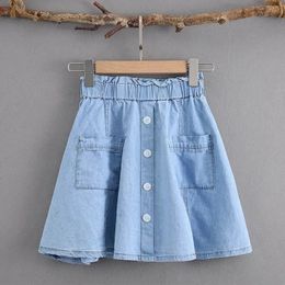 Garotas de garotas jeans calças Chegada Crianças Cotton Jean Skirts adolescentes Girls Casual Saias de Estudante Casual Salia Azul 240325
