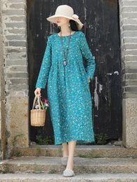 Casual Dresses Long Sleeve Autumn Dress Print Floral Prairie Chic Vintage Outwear Travel Women Spring Female Vestidos