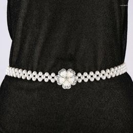 Belts Pearl Flower Elastic Rope Waist Belt For Women Exquisite And Fashionable Versatile Simple With Diamond Inlay