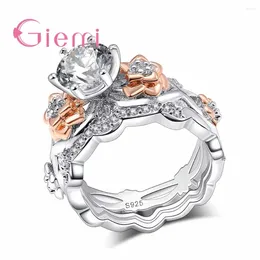 Wedding Rings Big Promotion Solid 925 Sterling Silver Finger For Female Vintage CZ With Gold Colour Flower Engagement Bague