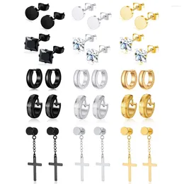 Stud Earrings 15 Pairs Stainless Steel Cross Dangle Hinged Hoop Huggie CZ Set For Men Women Ear Piercing Jewellery