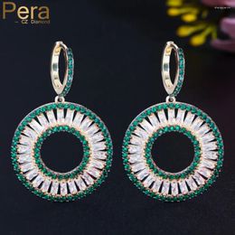 Dangle Earrings Pera Exclusive Design Big Circle Drop Huggie Earirngs Green White CZ Zircon Summer Dancing Party Jewelry For Ladies E715