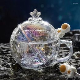Mugs Creative Glass Mug With Lid Spoon Cute Water Cup Original Coffee Cups Drinking Glasses For Drinks Unusual Tea