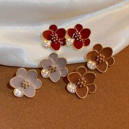 Stud Earrings Drip Oil Flower Geometric For Women Korean Simple Delicate Sweet Jewelry