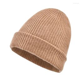 Berets Natural Sheep Wool Warm Hat Men's And Women's Knitted Skullies Beanies Versatile Solid Colour Cap 2024 Autumn Winter