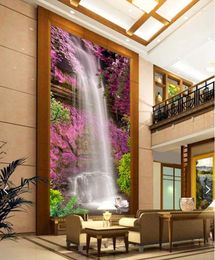 Wallpapers 3d Room Wallpaper Custom Mural Waterfall Swan Pink Flowers Porch Painting Home Decor Background Po For Walls 3 D