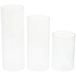 Candle Holders 3 Pcs Transparent Cup Small Desk Decor Delicate Glass Hollow Container Empty Tealight Desktop Holder