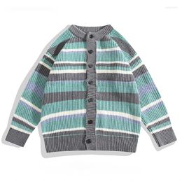 Men's Sweaters Men/Women Color-blocked Striped Cardigan Japanese Lazy Style Small Fresh Couple Retro Casual Versatile Button Jackets