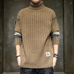 Men's Sweaters 2024 Autumn Winter Pullover Loose Trendy Korean Casual Long Sleeved Patchwork Striped Knitted Turtleneck Sweater Tops