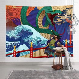 Tapestries Japanese Tapestry Wall Art Hanging Animal Sea Wave Koi Decor