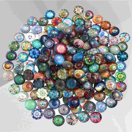 Storage Bottles 200pcs 12mm Flatback Bead Ethnic Style Mosaic Mandala Printed Glass Tiles Round Dome Charms For Men Mixed Pattern