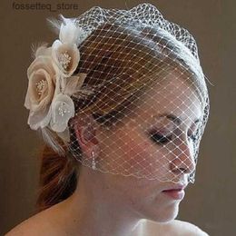 Wedding Hair Jewelry Fashion Bridal Net Feather Hats White Hat Veil Flower Feathers Fascinator Bride Face Veils bride 230727 L240402