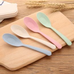 Dinnerware Sets 10Pcs Tableware Wheat Straw Rice Ladle 4 Colours Children Soup Spoon Meal Dinner Scoops Kitchen Supplies Cooking Tool