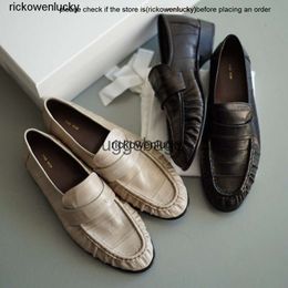 the row shoes The * Row New Eel Skin Pleated Casual Shallow Flat Shoes Commuter Lefu Shoes Small Leather Shoes Women high quality