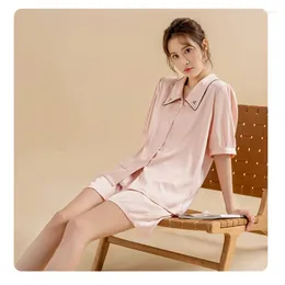 Home Clothing Wear Women's Short-Sleeved Single-Breasted Solid Color Skin-Friendly Outer Embroidery Simple Casual Spring And Summer