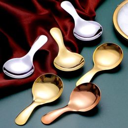 Spoons 5Pcs Cute Stainless Steel Short Handle Round Head Spoon Baby Ice Cream Dessert Creative Mini Tea Kitchen Accessories