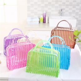 Storage Bags Transparent PVC Zipper Cosmetic Makeup Organiser Bag Stripe Portable Waterproof Tool Ladies