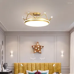 Ceiling Lights Golden Crown Chandelier Bedroom Lamp Simple Modern Warm Light Luxury Nordic Pink Princess Children's Room