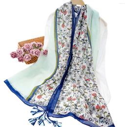 Scarves A Small Fresh Cotton And Linen Printed Tassel Scarf Fashionable Simple Suitable For Daily Leisure