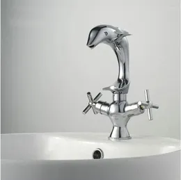 Bathroom Sink Faucets Vidric Chrome Brass Dolphin Design Faucet Basin With Double Cross Handle